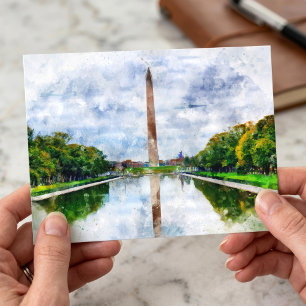 Wasserfarbe des Washington Monuments mit Reflektio Postkarte