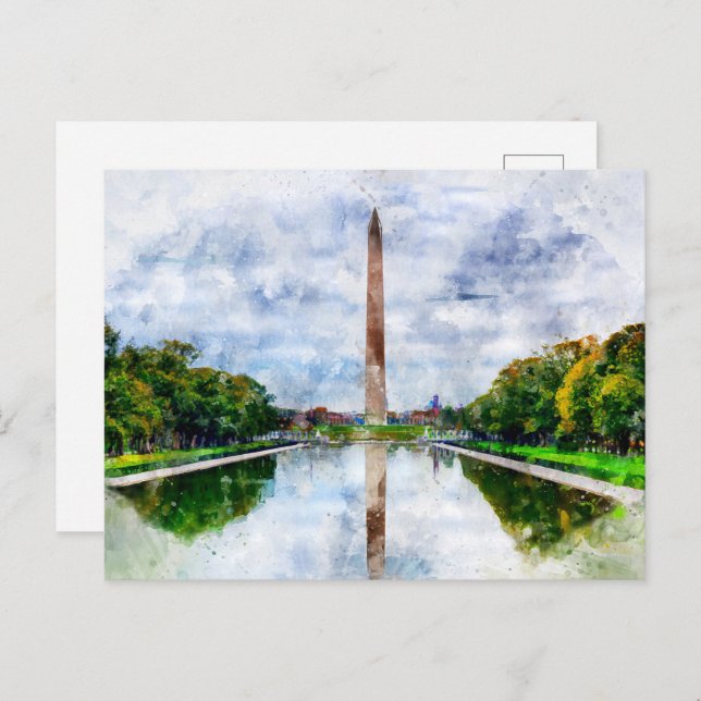 Wasserfarbe des Washington Monuments mit Reflektio Postkarte (Vorne/Hinten)