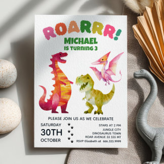 Wasserfarbe Dinosaur Dig Fossil Dino Kindergeburts Einladung