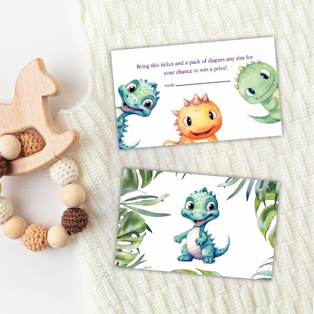 Wasserfarbe Dinosaur Kinderdusche Windelwanne Begleitkarte (Watercolor Dinosaur Baby Shower Diaper Raffle Enclosure Card)