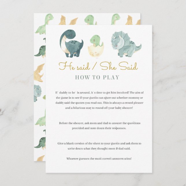 Wasserfarbe Dinosaur Kinderduschenspiel Begleitkarte (Vorne/Hinten)