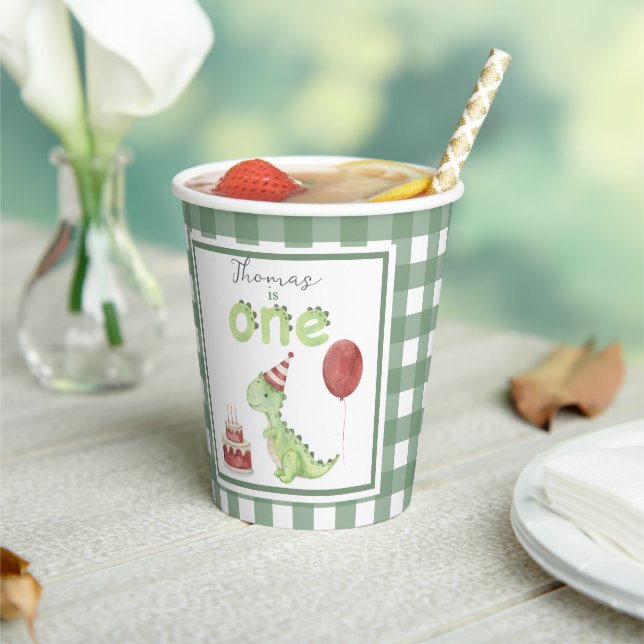 Wasserfarbe Dinosaurier 1. Geburtstag Pappbecher (In Situ)