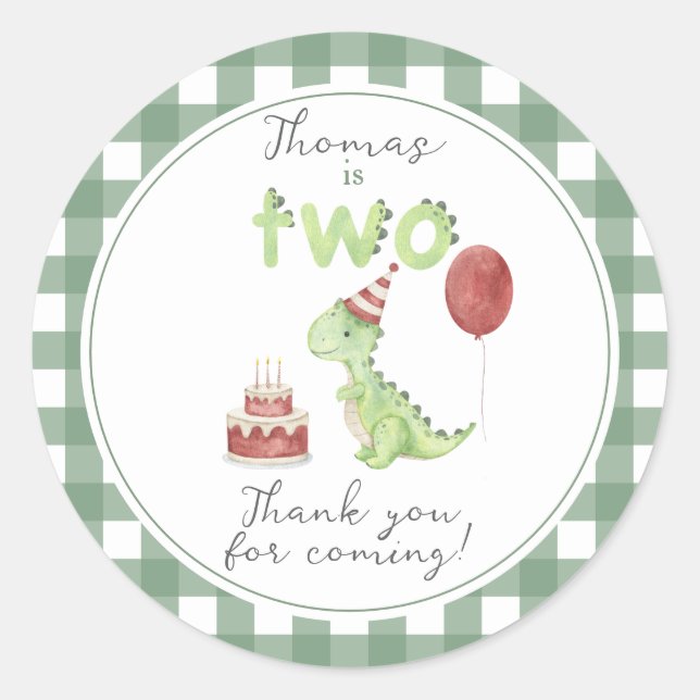 Wasserfarbe Dinosaurier 2. Geburtstag Runder Aufkleber (Vorderseite)