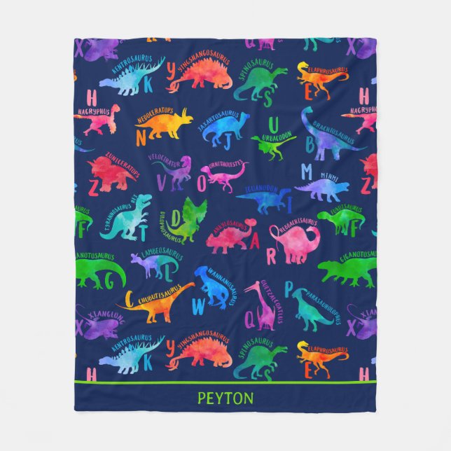 Wasserfarbe Dinosaurier Alphabet Farbenfroh Dino K Fleecedecke (Vorderseite)