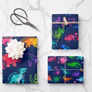 Wasserfarbe-Dinosaurier-Alphabet Farbige Dino-Kind Geschenkpapier Set