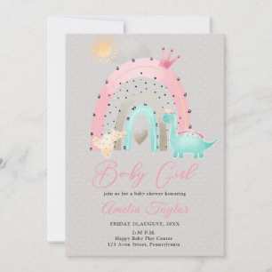 Wasserfarbe Dinosaurier Baby Girl Dino Babydusche Einladung