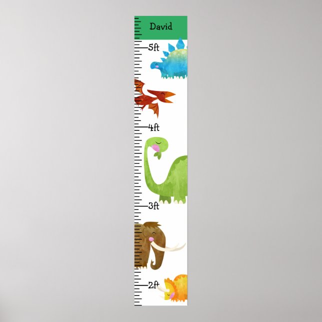 Wasserfarbe Dinosaurier Boy Growth Chart Personali Poster (Vorne)
