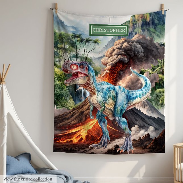 Wasserfarbe Dinosaurier Individuelle Name Blanket  Fleecedecke (Watercolor Dinosaur Custom Name Blanket for Boys)