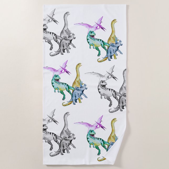 Wasserfarbe Dinosaurier Kinder Strandtuch (Vorderseite)
