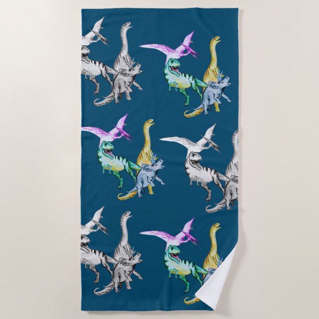 Wasserfarbe Dinosaurier Kinder Strandtuch (Vorderseite)