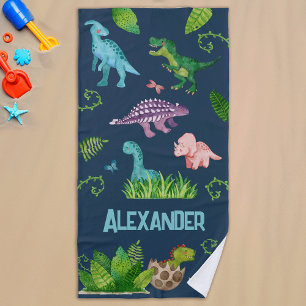 Wasserfarbe Dinosaurier mit Kindername Strandtuch