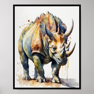 Wasserfarbe Dinosaurier Triceratops Ceratopsian Poster