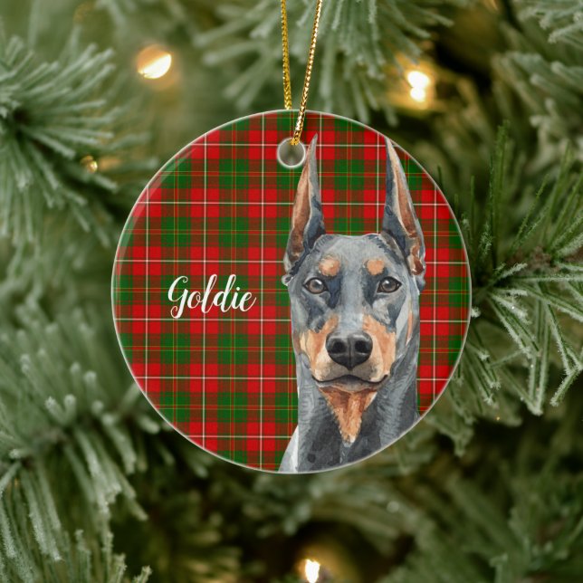 Wasserfarbe Doberman Pinscher Dog Personalisiert Keramik Ornament (Baum)