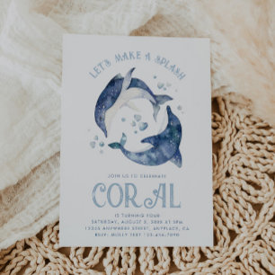 Wasserfarbe Dolphin Geburtstag Einladung