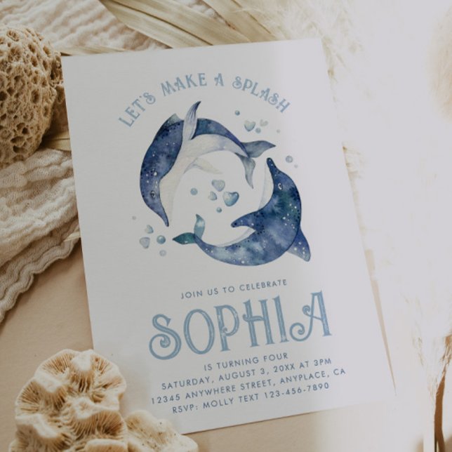 Wasserfarbe Dolphin Geburtstag Einladung (Von Creator hochgeladen)
