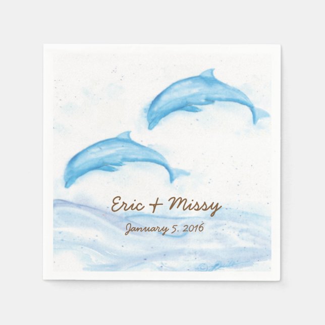 Wasserfarbe Dolphin Hochzeitspapier Napkins Serviette (Vorderseite)