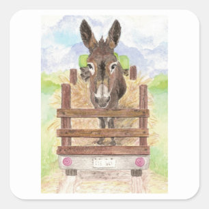 Wasserfarbe Donkey Burro Niedlicher Bauernhof Art Quadratischer Aufkleber