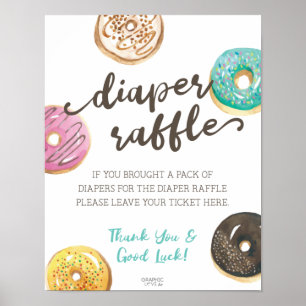 Wasserfarbe Donut Babydusche Windeln Raffelzeichen Poster