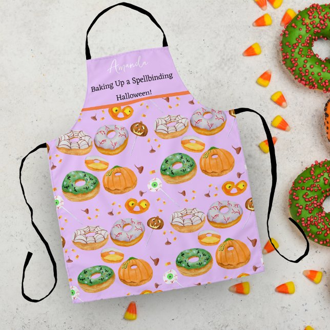 Wasserfarbe Donut-leckeres Happy Halloween Candy Schürze (Bake your Halloween goodies with this fun watercolor donuts Halloween delight!)