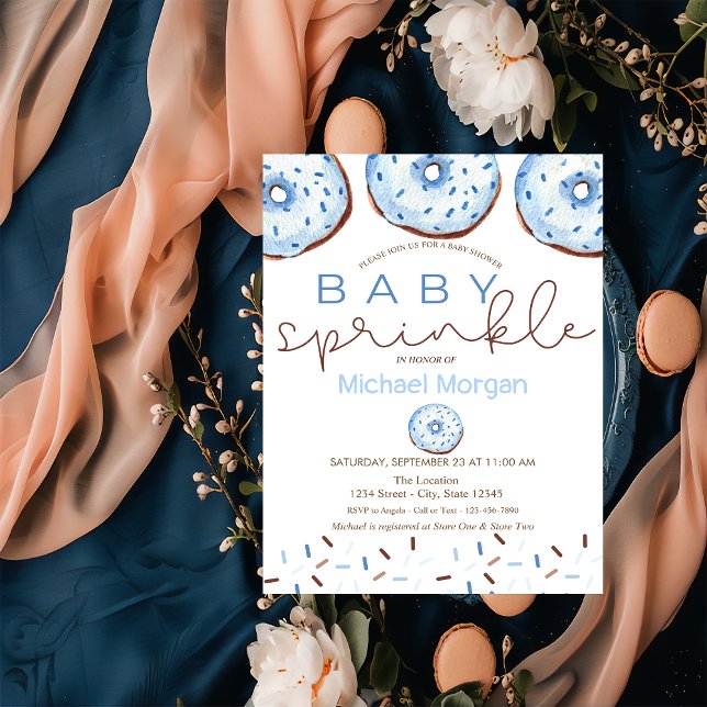 Wasserfarbe Donuts Baby Sprinkle Boy Baby Dusche Einladung (Von Creator hochgeladen)