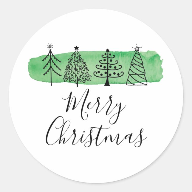 Wasserfarbe Doodle Holiday Runder Aufkleber (Vorderseite)