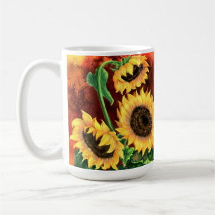 Wasserfarbe Drei Sonnenblumen Tasse Kaffee
