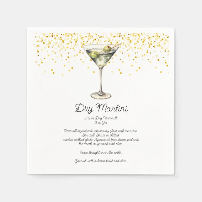 Wasserfarbe Dry Martini Custom Cocktail Rezept Serviette (Vorderseite)