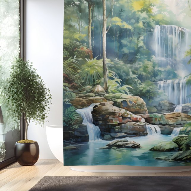 Wasserfarbe Dschungel Wasserfall Duschvorhang (Von Creator hochgeladen)