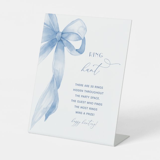 Wasserfarbe Dusty Blue Bow Ring Brautparty Sockelschild (Vorderseite)