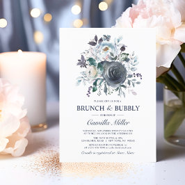 Wasserfarbe Dusty Blue Navy Floral Bridal Brunch Einladung