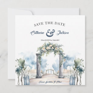 Wasserfarbe Dusty Blue und Aqua Beach Wedding Save The Date