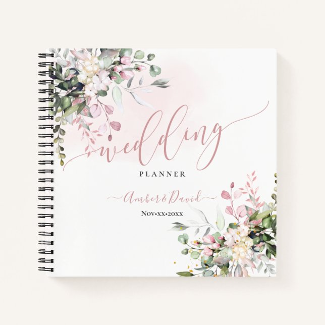 WASSERFARBE DUSTY BLUSH PINK EUCALYPTUS WEDD NOTIZBUCH (Vorderseite)