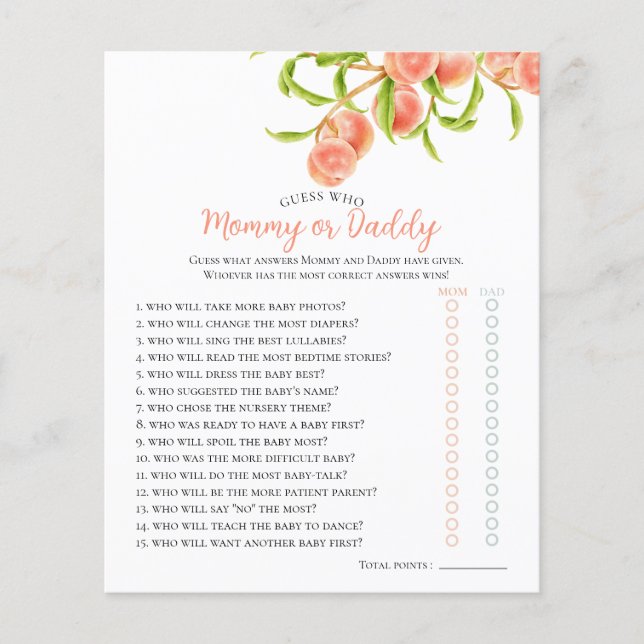 Wasserfarbe Ein süßes kleines Peach Baby Duschspie (Vorderseite)