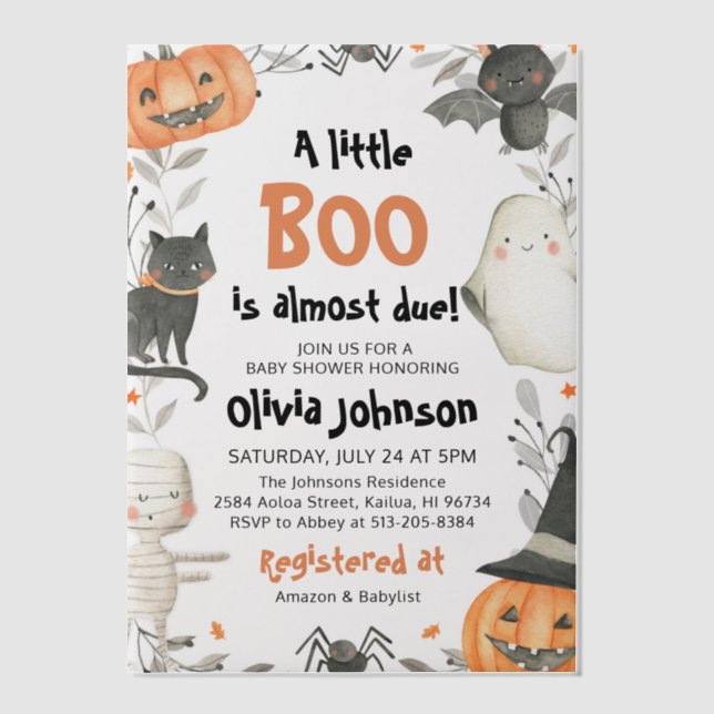 Wasserfarbe ein wenig Boo Halloween Babydusche (Vorderseite)