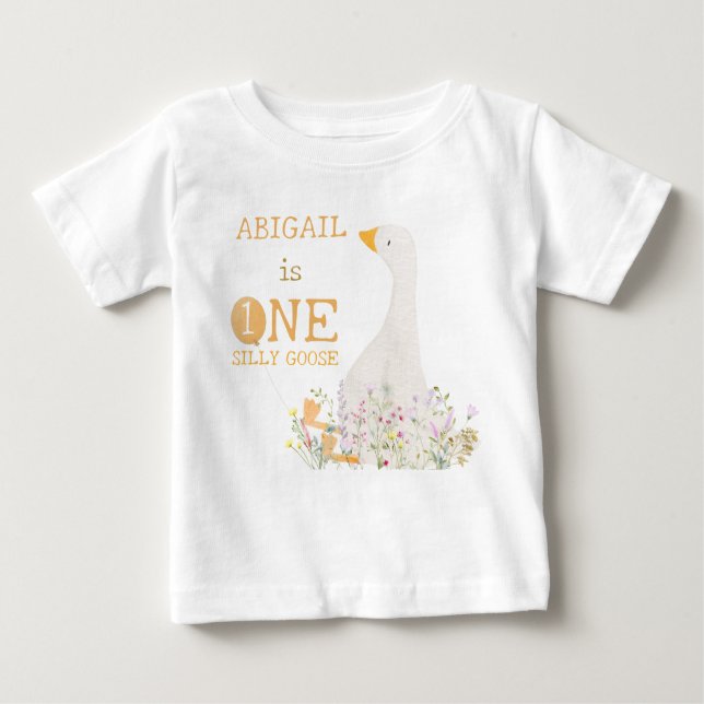 Wasserfarbe Eine Alberne Gänse Wildblume 1. Geburt Baby T-shirt (Vorderseite)