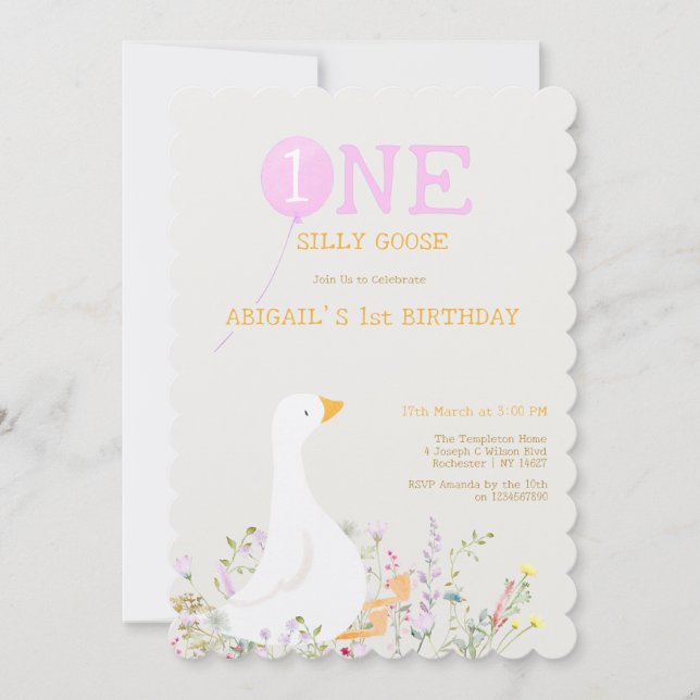 Wasserfarbe Eine Alberne Gänse Wildblume 1. Geburt Einladung (Vorderseite)