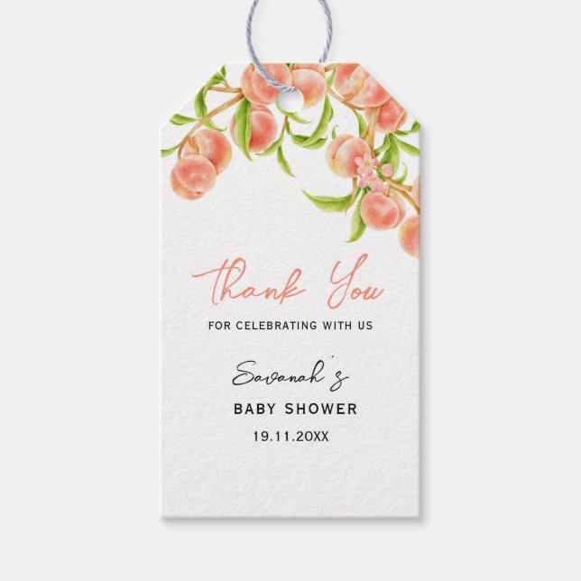 Wasserfarbe Eine süße kleine Pfirsichdusche Geschenkanhänger (Vorderseite)