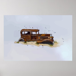 Wasserfarbe einer rostigen Muschel eines Lieferwag Poster