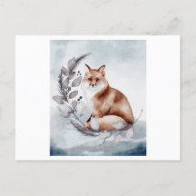 Wasserfarbe eines Fuchses mit einer Blume