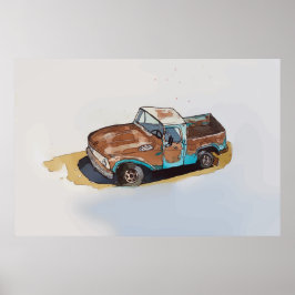 Wasserfarbe eines rostigen alten Abholwagens Poster