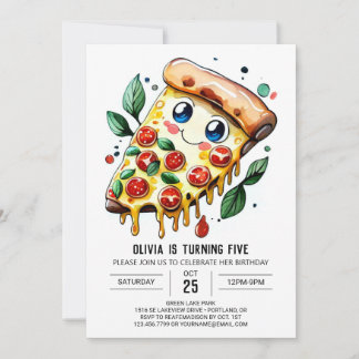 Wasserfarbe Einfache Pizza Geburtstag Einladung