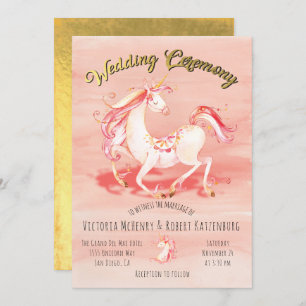 Wasserfarbe Einhorn Gold Foil Einladung zur Hochze