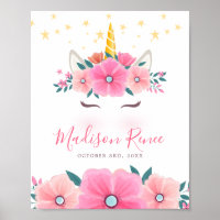 Wasserfarbe Einhorngesicht Blumenstrauß Baby