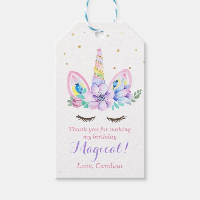 Wasserfarbe Einhornprägemarke Geschenkanhänger (Vorderseite)