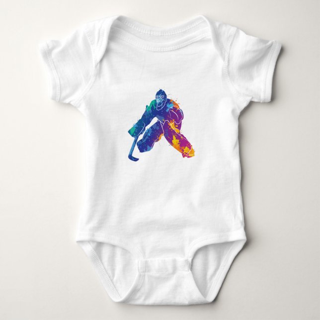 Wasserfarbe Eishockey Goalie Baby Strampler (Vorderseite)