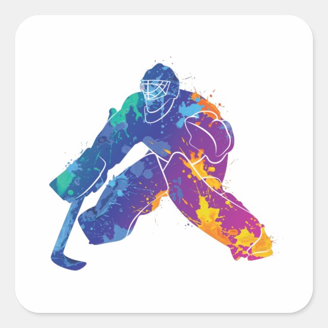 Wasserfarbe Eishockey Goalie Quadratischer Aufkleber (Vorderseite)