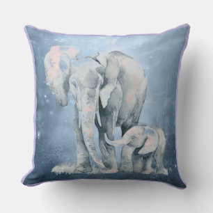 Wasserfarbe Elefant & Baby Wildlife Tierart Kissen