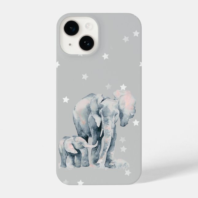 Wasserfarbe Elefant & Calf Baby Animal Wildlife iPhone Hülle (Rückseite)