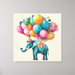Wasserfarbe-Elefantenballon für Babys Leinwanddruck