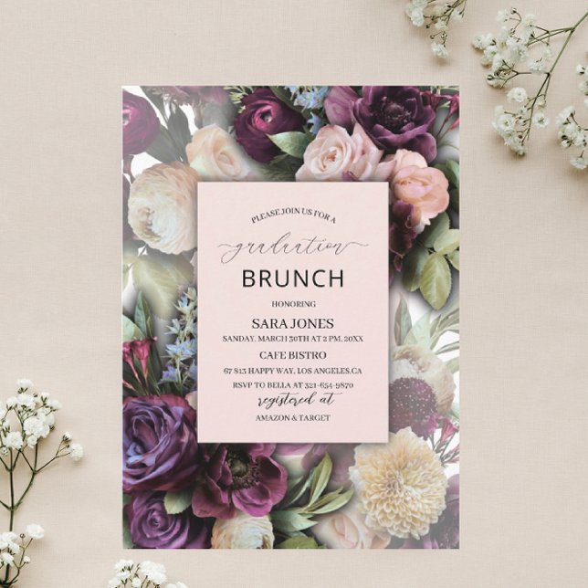 Wasserfarbe Elegant blau lila rosa Blume gradua Einladung (Von Creator hochgeladen)